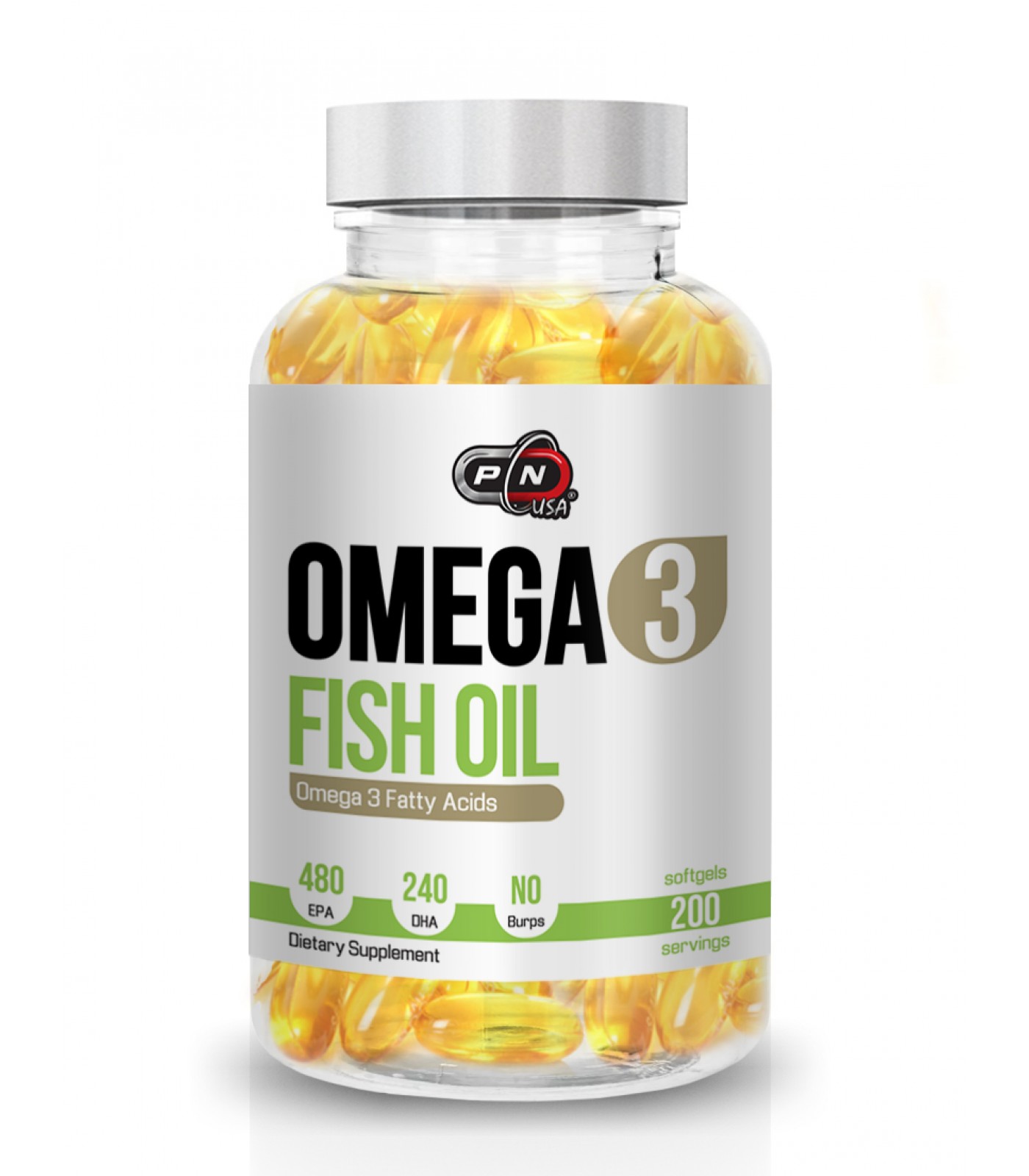 Pure Nutrition - Omega 3 Fish Oil / 200 softgels. - 480mg EPA / 240mg DHA​